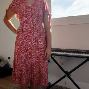 Buttoned down Cute red dress with white flowers